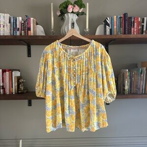 Zara Yellow and Blue Floral Blouse